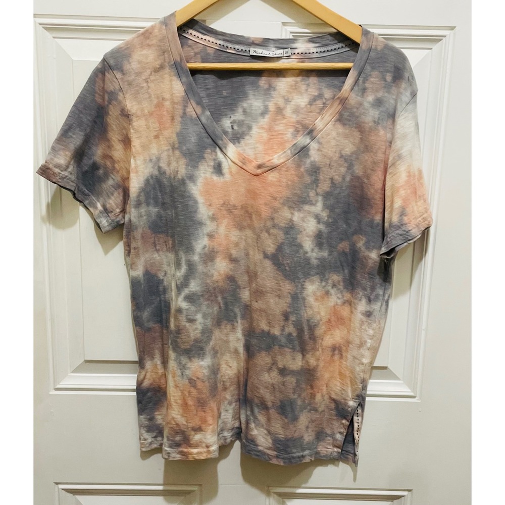 Michael Stars Top OS One Size Gray‎ & Pink Tie Dye V Neck Short Sleeve Tee